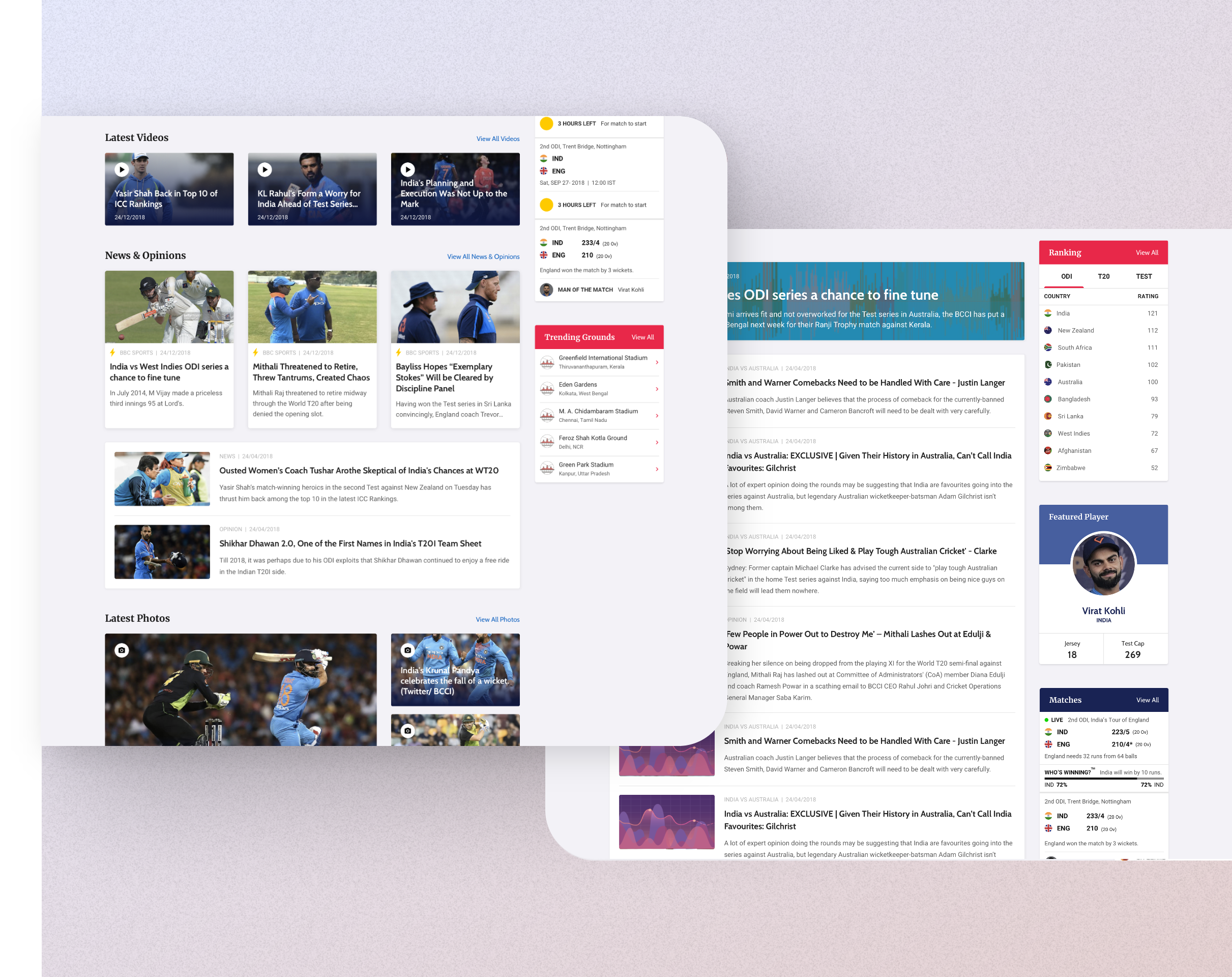 Cricket News and Live Scoring Application UI/UX Design